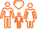 Icon of a family with a heart above them in orange.